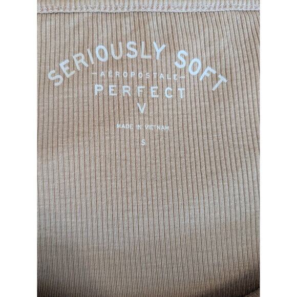 Aero Seriously Soft Beige V Neck Long Sleeve Solid Women Neckline Small - Picture 6 of 7